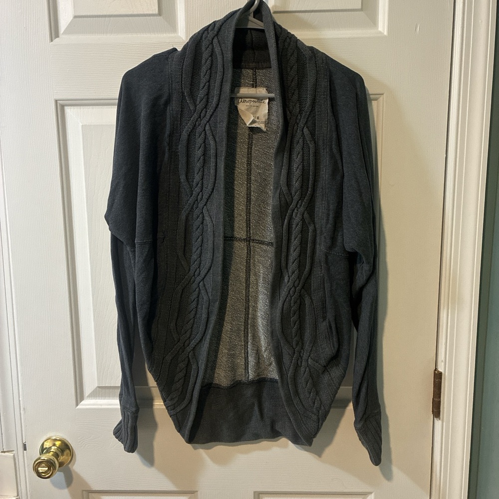 Aeropostale Women's Dark Gray Cable Knit Cardigan
